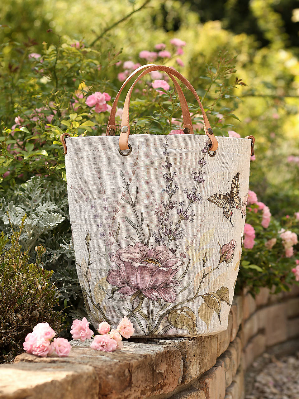 Veľká, ručne maľovaná kabelka z ľanu "Rosie"