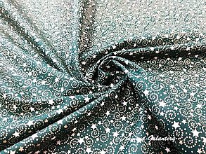 Textil - Bavlnená látka - hviezdičky biele na tmavo zelenom - cena za 10 cm - 8474719_