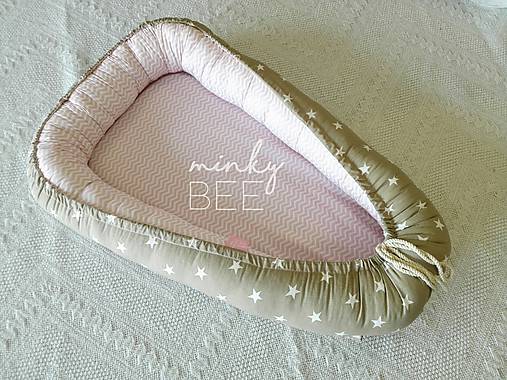 Hniezdo pre novorodenca - béžové hviezdy/ružový cikcak