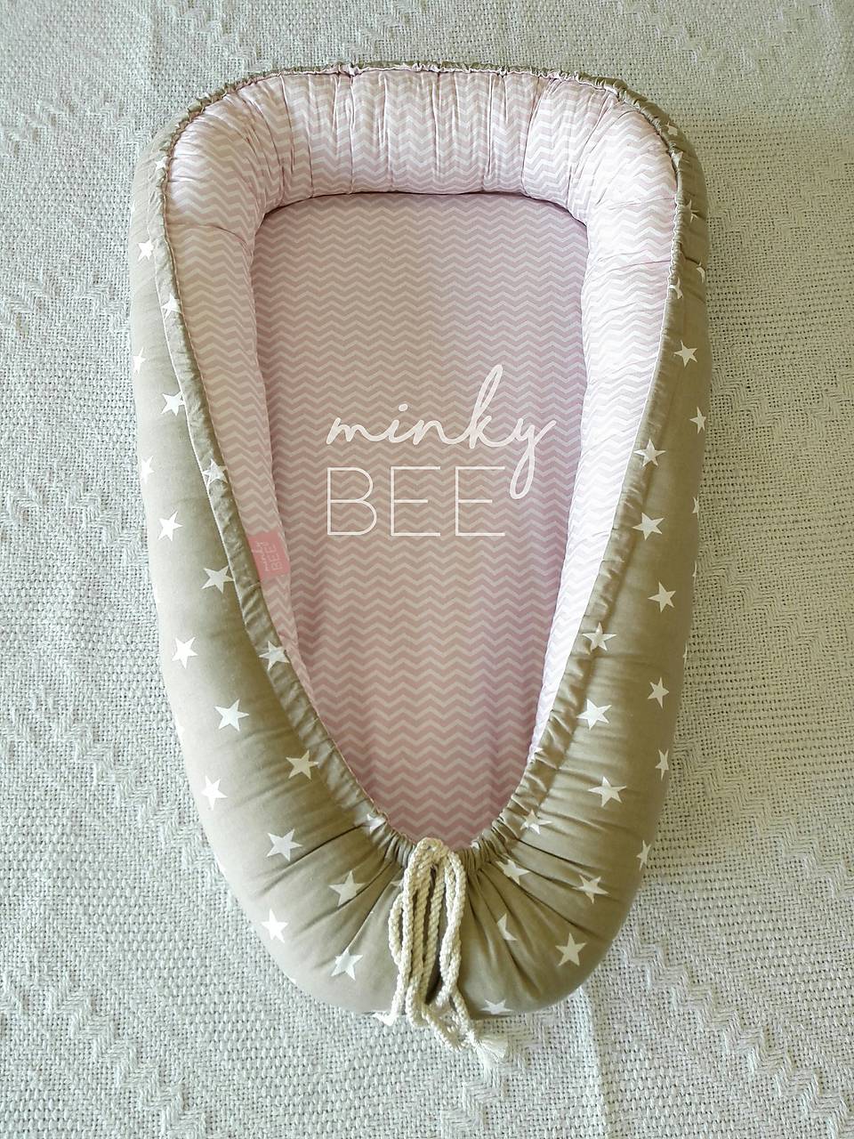 Hniezdo pre novorodenca - béžové hviezdy/ružový cikcak
