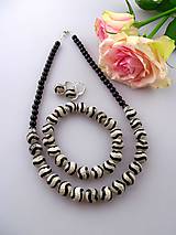 Sady šperkov - "Zebra" achát tibet s ónyxom - náhrdelník, náramok, náušnice - 8502429_