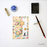  - Bi alebo Krása v béžovo-modrom - japonská pohľadnica s tradičným Washi papierom a japonským znakom - 8503424_