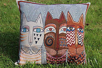 Úžitkový textil - Velký polštář - Tři hnědé kočky - 8505574_