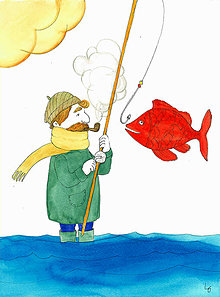 Obrazy - Na rybách, ilustrácia - 8503177_