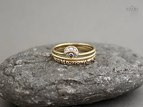 Prstene - 585/1000 zlatý komplet prsteňov s prírodným modrým zafírom - 8512619_