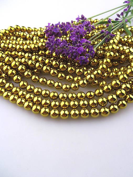 Minerály - hematit korálky zlaté 8mm - 8515753_