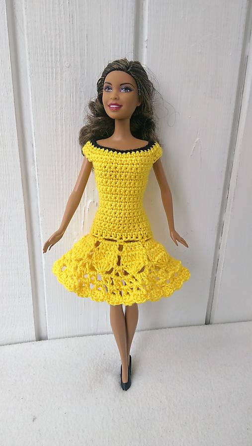  - Žlté háčkované šaty pre Barbie - 8517603_