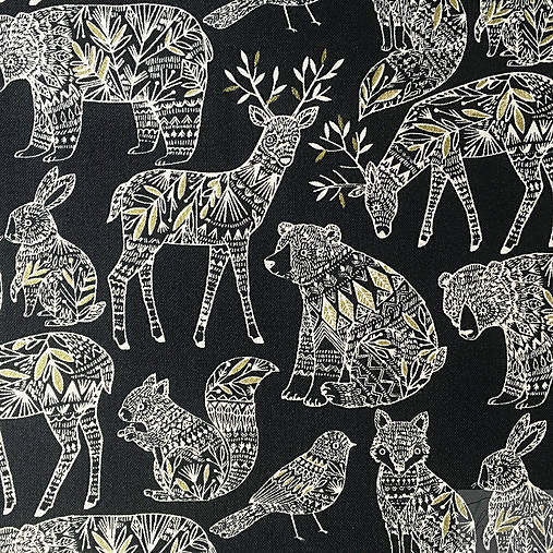 slávnostná dizajnová 100 % bavlna so zlatotlačou z USA, 50 x 110 cm (zverinec)
