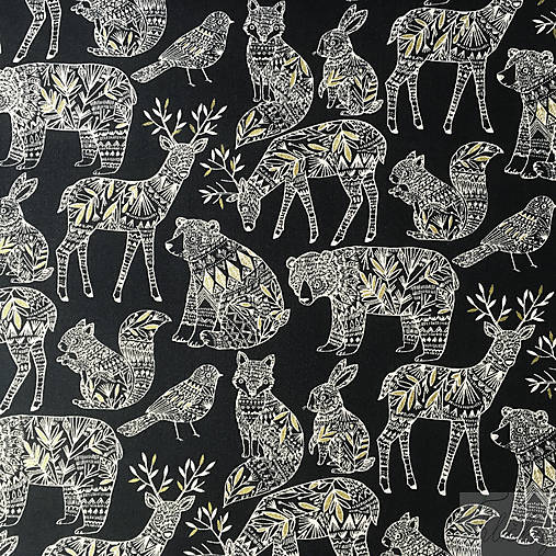 slávnostná dizajnová 100 % bavlna so zlatotlačou z USA, 50 x 110 cm (zverinec)