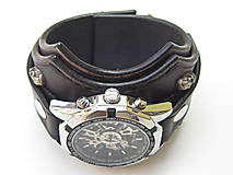 Náramky - Gotický kožený remienok s mechanickými hodinkami - 8520375_