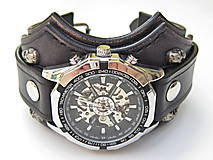 Náramky - Gotický kožený remienok s mechanickými hodinkami - 8520377_
