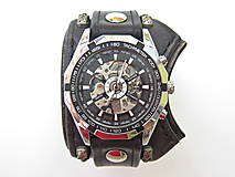 Náramky - Gotický kožený remienok s mechanickými hodinkami - 8520383_