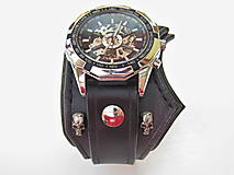 Náramky - Gotický kožený remienok s mechanickými hodinkami - 8520384_