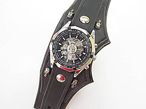 Náramky - Gotický kožený remienok s mechanickými hodinkami - 8520386_