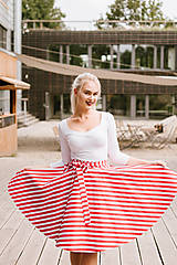 Sukne - Pruhovaná kolová sukně červenobílá s páskem - 8521335_