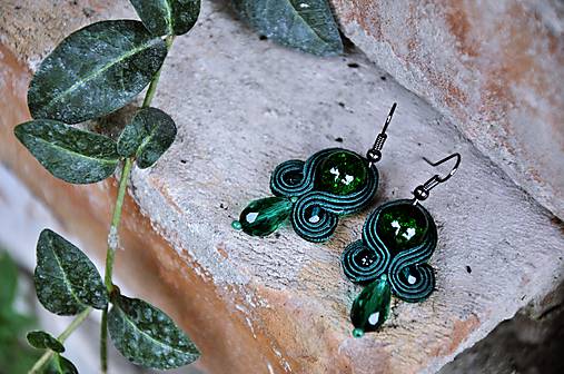 Náušnice - Šmaragdové kvapky - soutache  - 8522192_