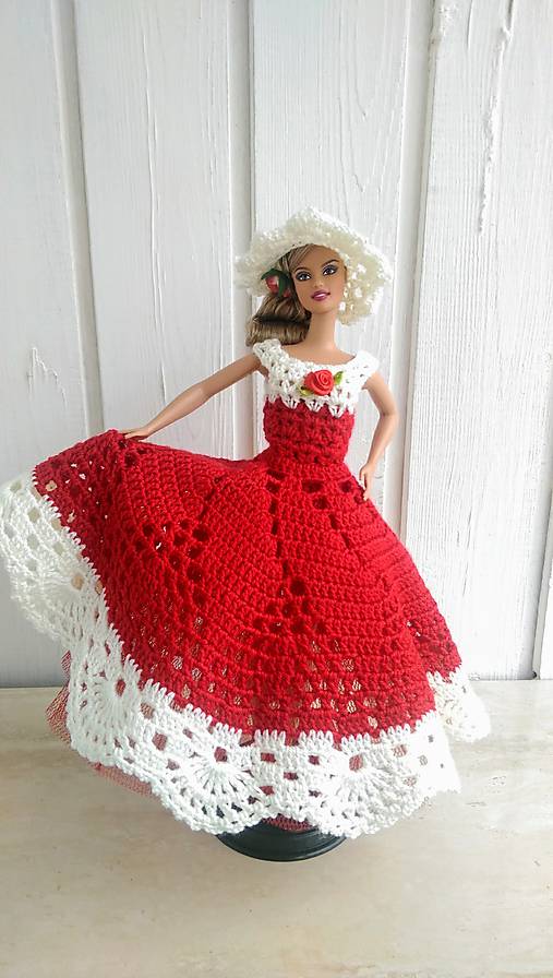  - Háčkované červené šaty pre Barbie - 8521613_
