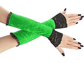 Rukavice - Dámské rukavice zamatové zelené s čipkou 01T - 8526414_