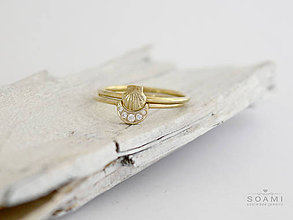 Prstene - 585/1000 zlatý komplet prsteňov mušľa a mesiac - 8524909_