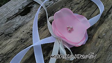 Svadobné pierka - Náramok ivory&pink pre družičky - 8532512_