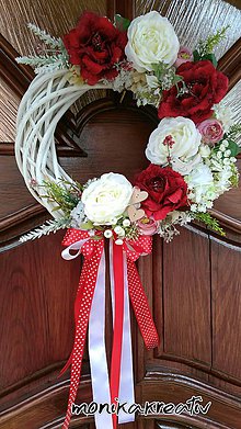 Dekorácie - Svadobný veniec na dvere červeno biely - 8532657_