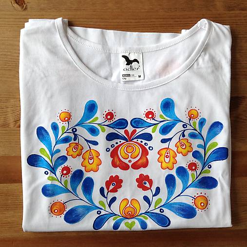 Folkové dámske maľované tričko (Pestrofarebné tieňované)