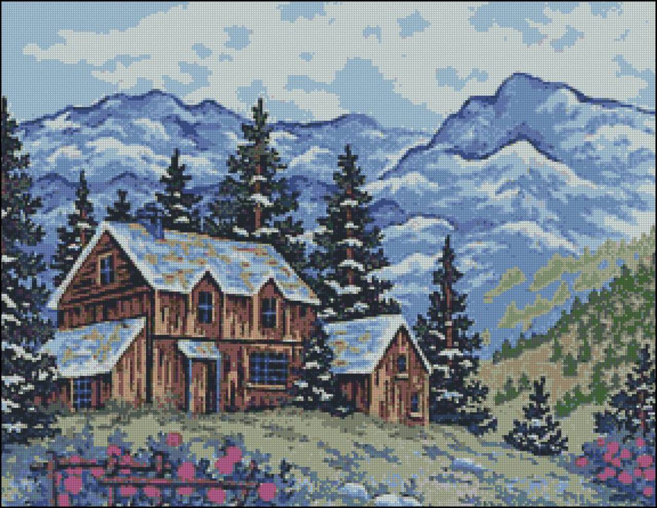 Рисование домик в горах