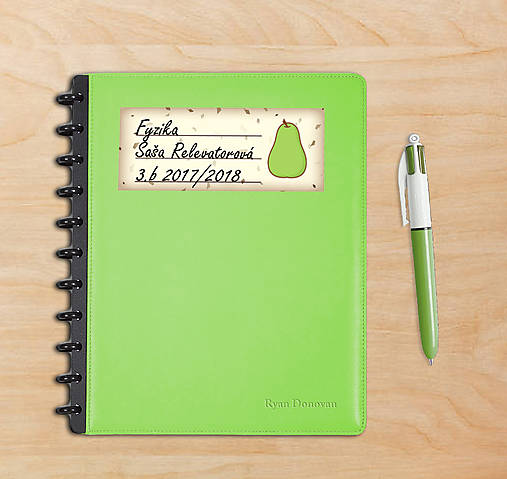 Úložné priestory & Organizácia - Sladká stracciatella menovka na zošit ovocná edícia (hruška) - 8541717_