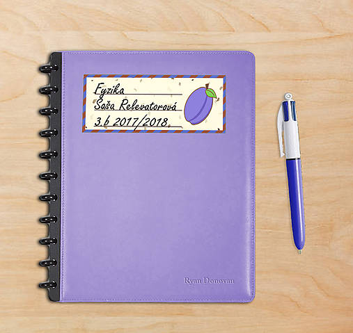 Úložné priestory & Organizácia - Sladká stracciatella menovka na zošit ovocná edícia (slivka) - 8542167_