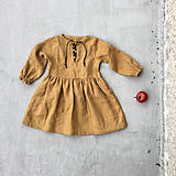 Detské oblečenie - Detské ľanové šaty s koženým detailom - 8551087_