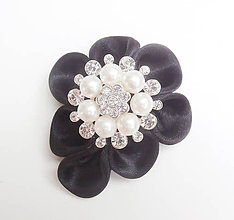 Brošne - Elegancia a la Chanel - čierna vintage brošňa so štrasovo - perlovou ozdobou - 8550922_
