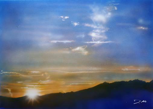 Obrazy - Západ slnka pod Tatrami (maľba) - 8559725_