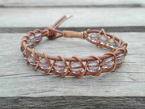 Náramky - Kožený NATUR náramok - ametrin - 8557968_