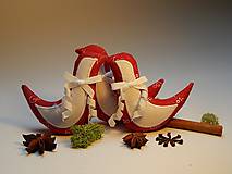 Dekorácie - Vianočné ozdôbky - červeno biele - vtáčik - 8562739_