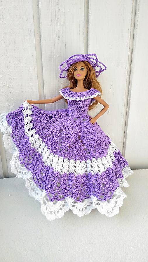  - Háčkované dlhé fialové šaty pre Barbie - 8566095_