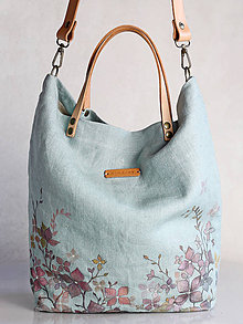 Veľké tašky - Veľká dámska tyrkysovo-zelená kabelka ručne maľovaná z francúzskeho ľanu  - 8571824_
