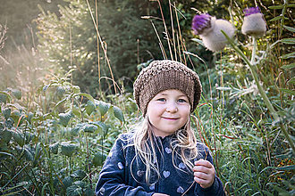 Detské čiapky - Prechodná baretka BROWN + vyber si farbu kvietku - 8572813_