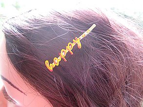 Ozdoby do vlasov - Sponka s nápisom (HAPPY č.1285) - 8573166_