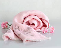 Šály a nákrčníky - Dámska ručne potlačená ružová ľanová šatka  - 8578700_