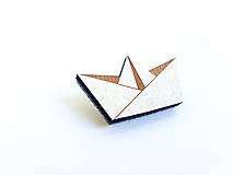 Brošne - Brošňa Origami papierová loď biela - 8578963_