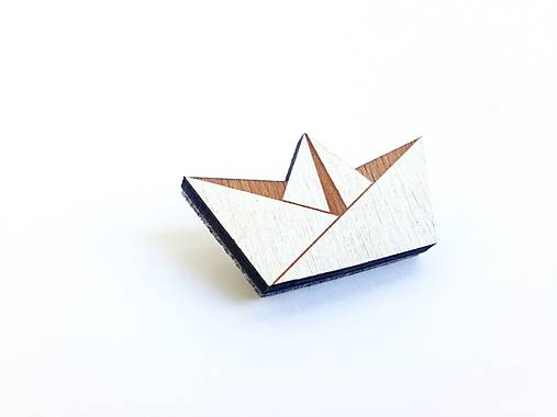 Brošňa Origami papierová loď biela
