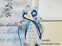 Detské oblečenie - Košieľka na krst K14 modro-šedá + Sviečka na krst biele srdiečko - 8578649_