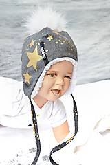 Detské čiapky - Zimná čiapka Golden stars & fleece snow - 8580929_