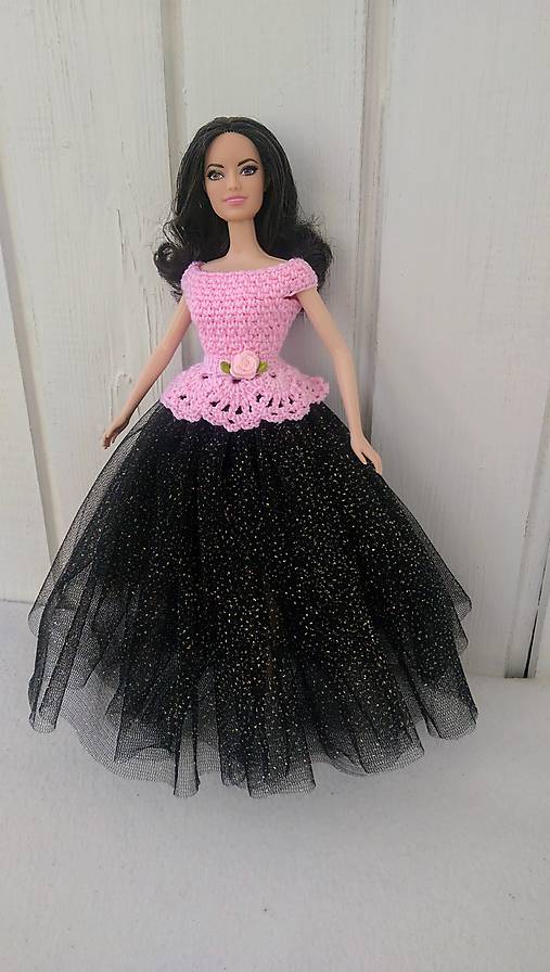  - ružovočierne tylové šaty pre Barbie - 8590191_