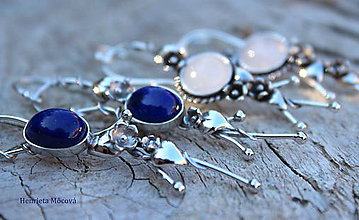 Náušnice - asymetrické strieborné náušnice - halúzky lapis lazuli - 8590622_