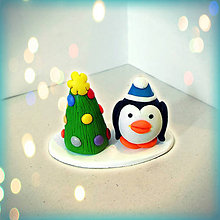 Dekorácie - vianočný stromček a tučniak (Farebný) - 8593538_
