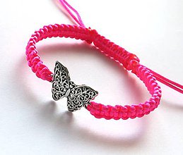 Náramky - S motýlikom (ružový neon) - 8595888_