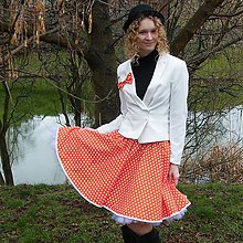 Sukne - Oranžová puntíkovaná kolová sukně - 8597444_
