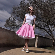 Sukne - Světle růžová puntíkovaná kolová sukně - 8597479_