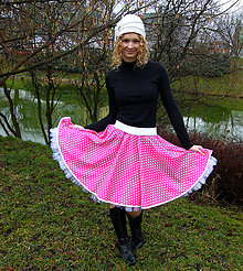 Sukne - Sytě růžová puntíkovaná kolová sukně - 8597508_